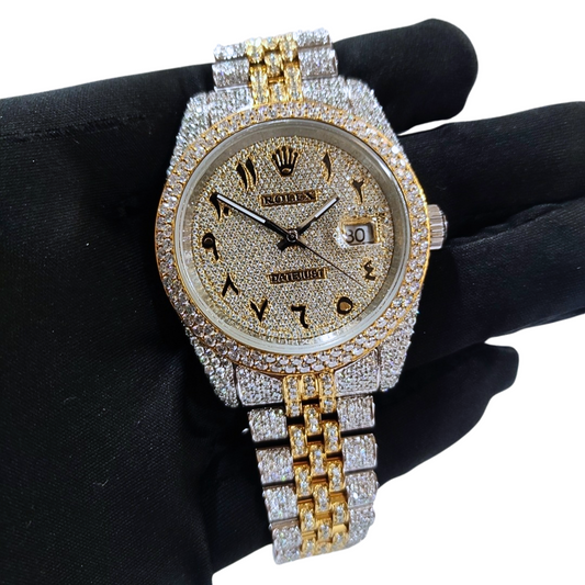 Iced-Out VVS Diamonds Test Certified Two-Tone Arabic-Numerals 40mm Custom Watch