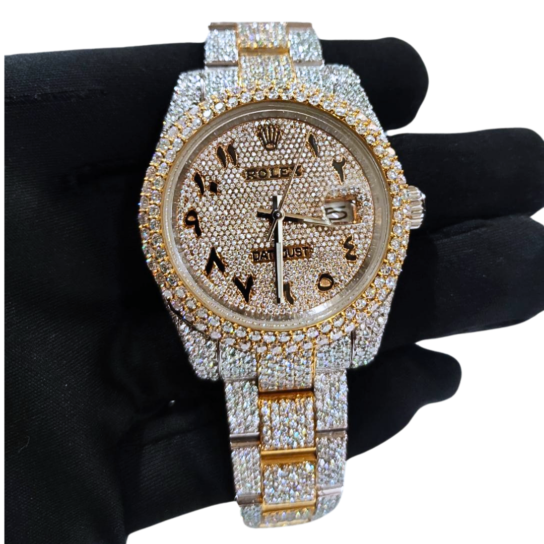 Bust-Down VVS Diamonds Test Certified Two-Tone Arabic-Numerals 40mm Custom Watch