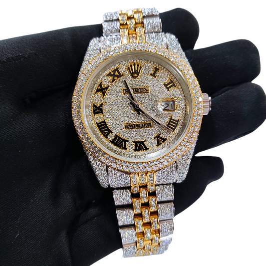 Bust-Down VVS Diamonds Test Certified Two-Tone Roman-Numerals 40mm Custom Watch