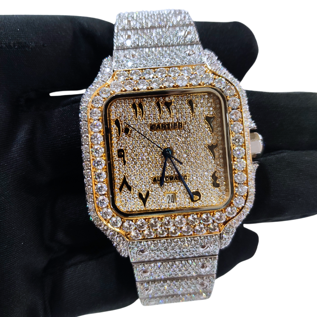 Iced-Out VVS Diamonds Test Certified Two-Tone Arabic-Numerals 40mm Custom Watch