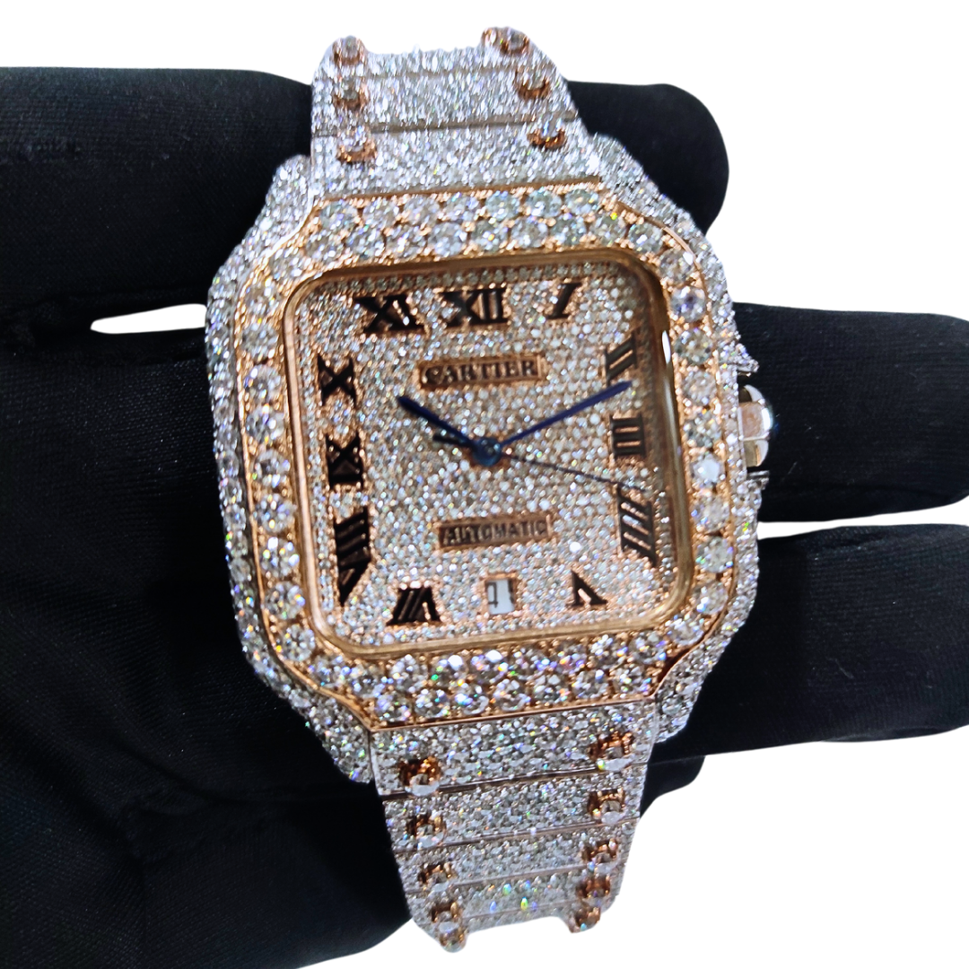 Bust-Down VVS Diamonds Test Certified Rose-Gold Roman-Numerals 40mm Custom Watch