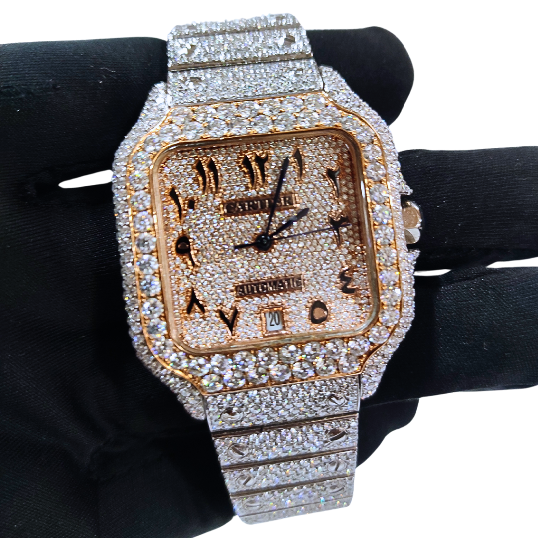 Iced-Out VVS Diamonds Test Certified Rose-Gold Arabic-Numerals 40mm Custom Watch