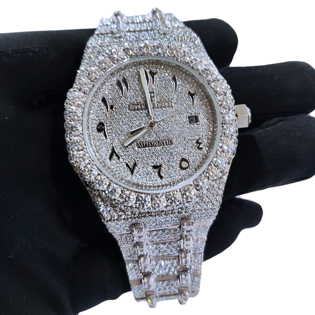 Bust-Down VVS Diamonds Test Certified Arabic Numerals 42mm Custom Watch