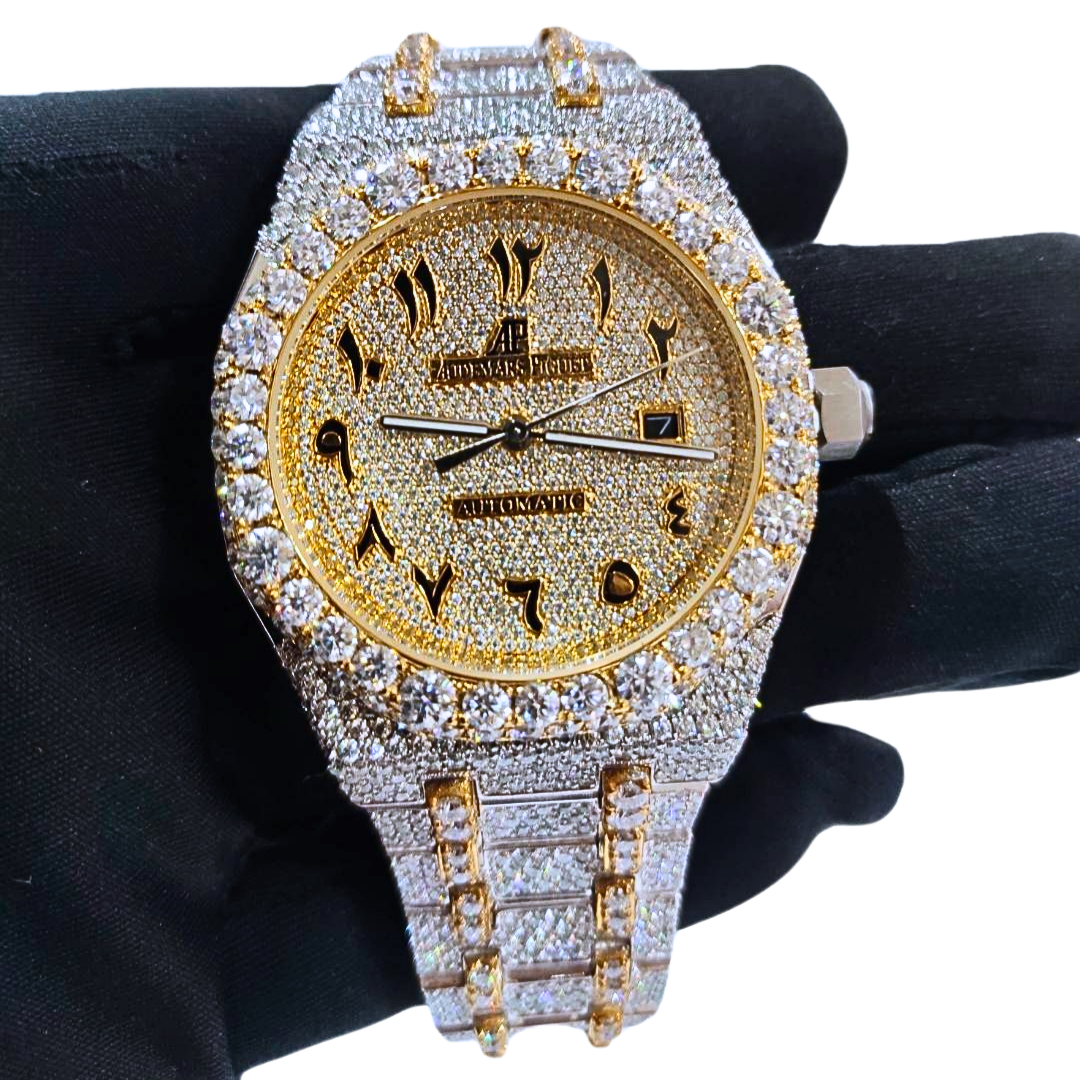 Bust-Down VVS Diamonds Test Certified Two-Tone Arabic-Numerals 42mm Custom Watch