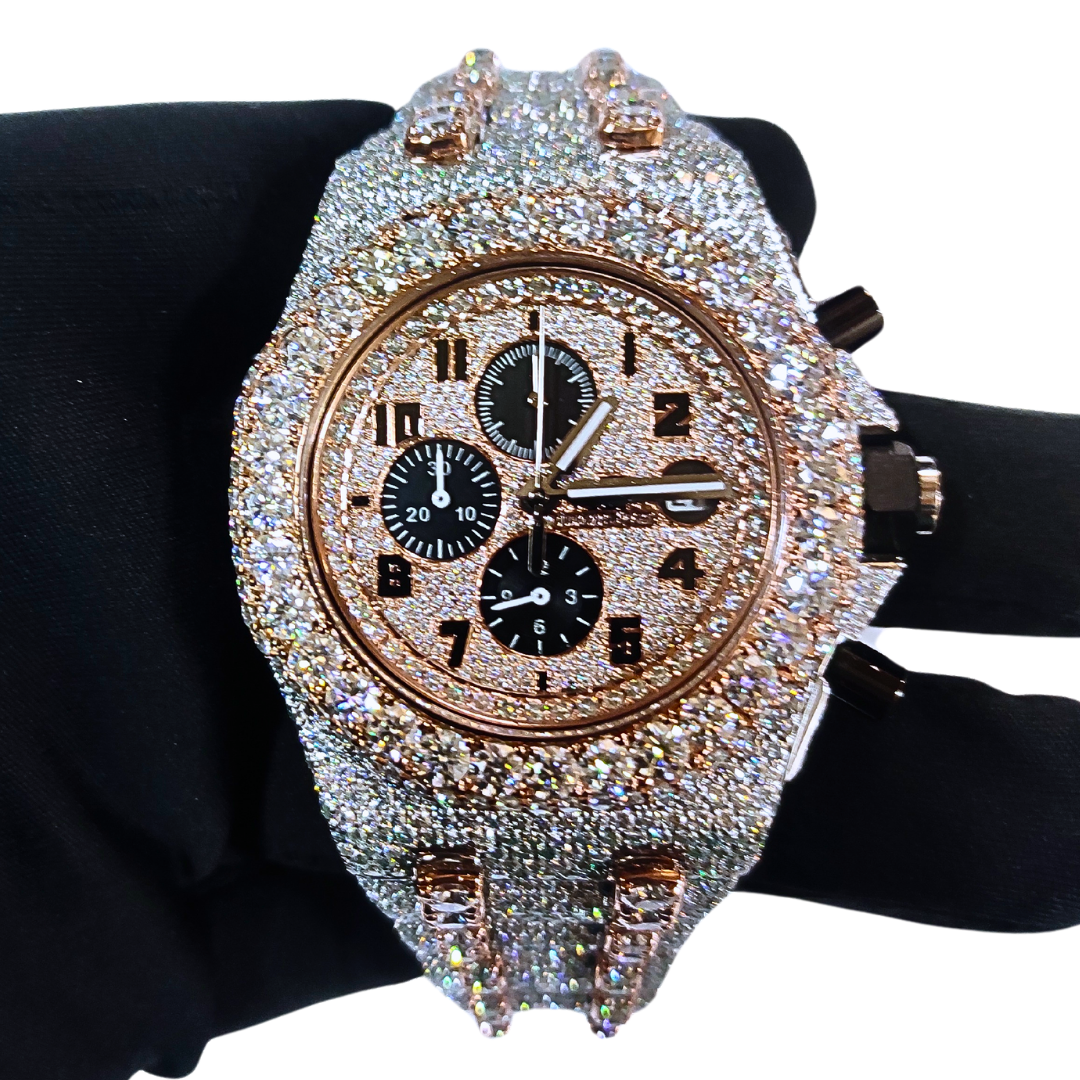 LIMITED EDITION Bust-Down VVS Diamonds Test Certified Two-Tone English-Numerals 42mm Custom Watch