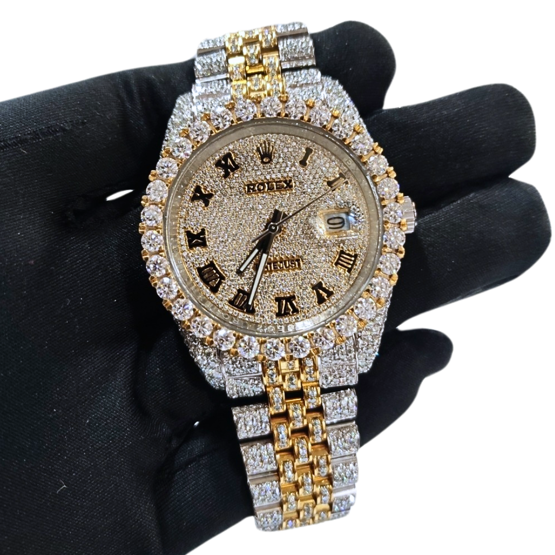 Bust-Down VVS Diamonds Test Certified Two-Tone Roman-Numerals 40mm Custom Watch