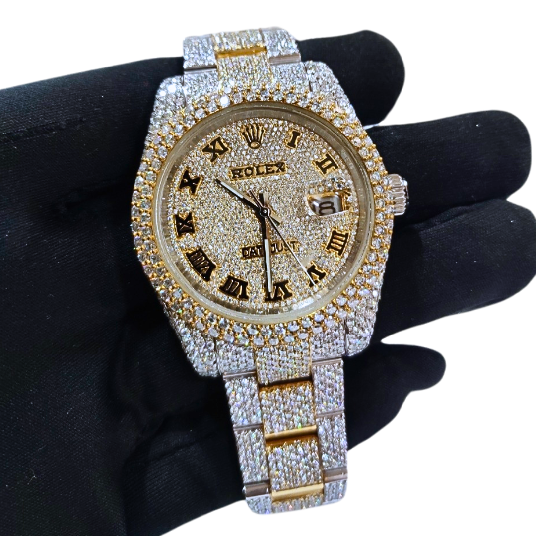 Bust-Down VVS Diamonds Test Certified Two-Tone Roman-Numerals 40mm Custom Watch