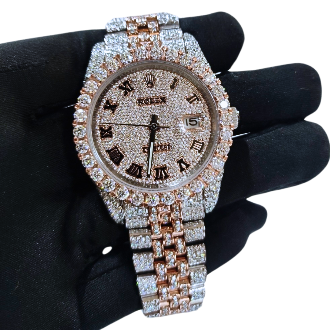 Bust-Down VVS Diamonds Test Certified Rose-Gold Roman-Numerals 40mm Custom Watch