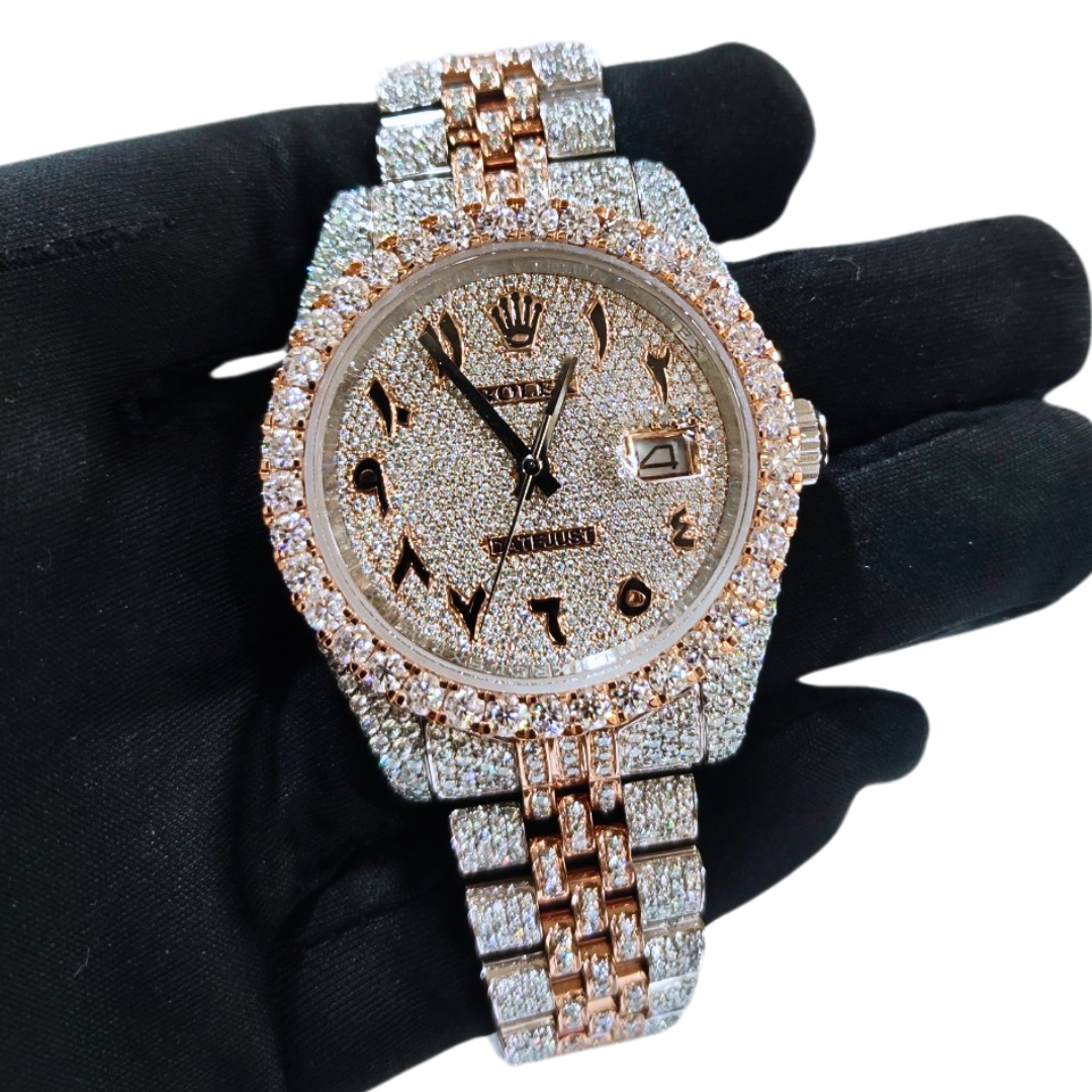 Bust-Down VVS Diamonds Test Certified Rose-Gold Arabic-Numerals 40mm Custom Watch