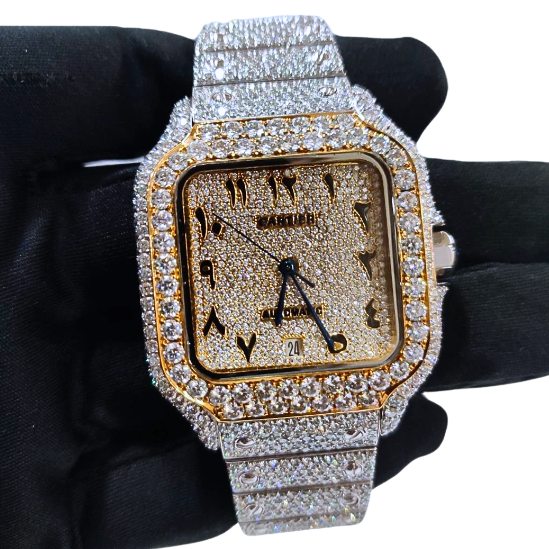 Iced-Out VVS Diamonds Test Certified Two-Tone Arabic-Numerals 40mm Custom Watch