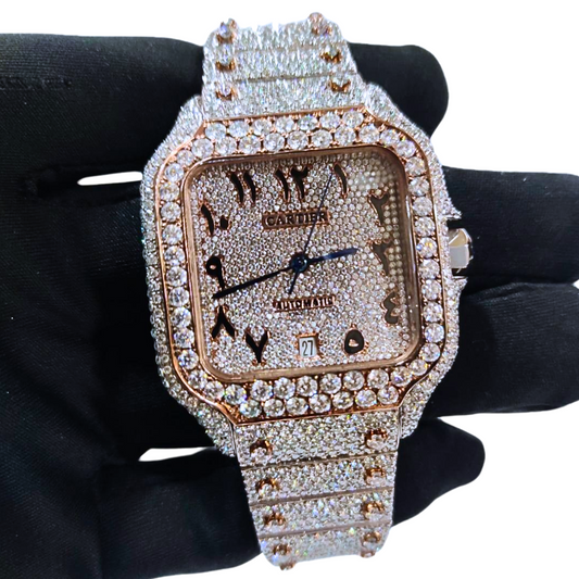 Bust-Down VVS Diamonds Test Certified Rose-Gold Arabic-Numerals 40mm Custom Watch