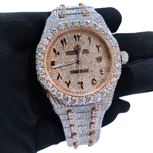 Bust-Down VVS Diamonds Test Certified Rose-Gold Arabic-Numerals 42mm Custom Watch