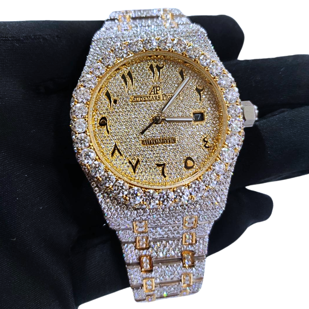 Iced-Out VVS Diamonds Test Certified Two-Tone Arabic-Numerals 42mm Custom Watch